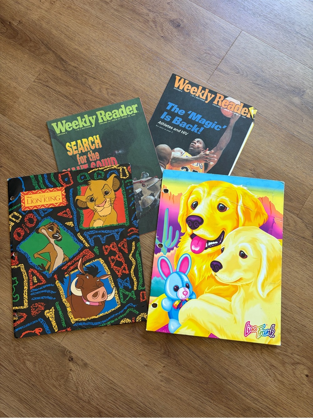 Vintage 1990s Folder & Magazine Lot LionKing, Lisa Frank, Weekly Reader Magazine